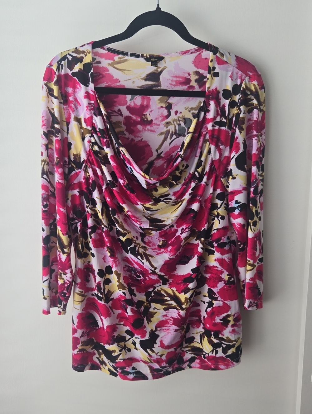 Vibrant Floral Drape Neck Blouse. SIZE LARGE